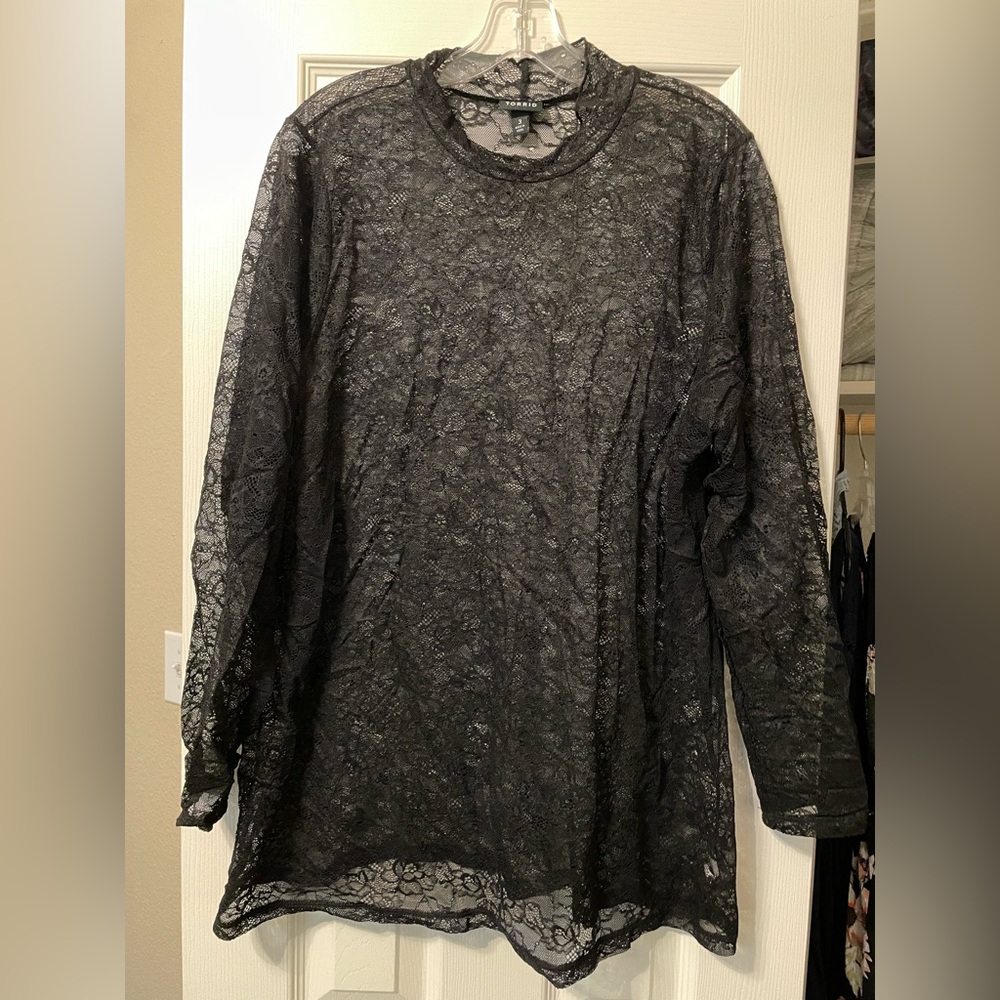 Black lace see through blouse